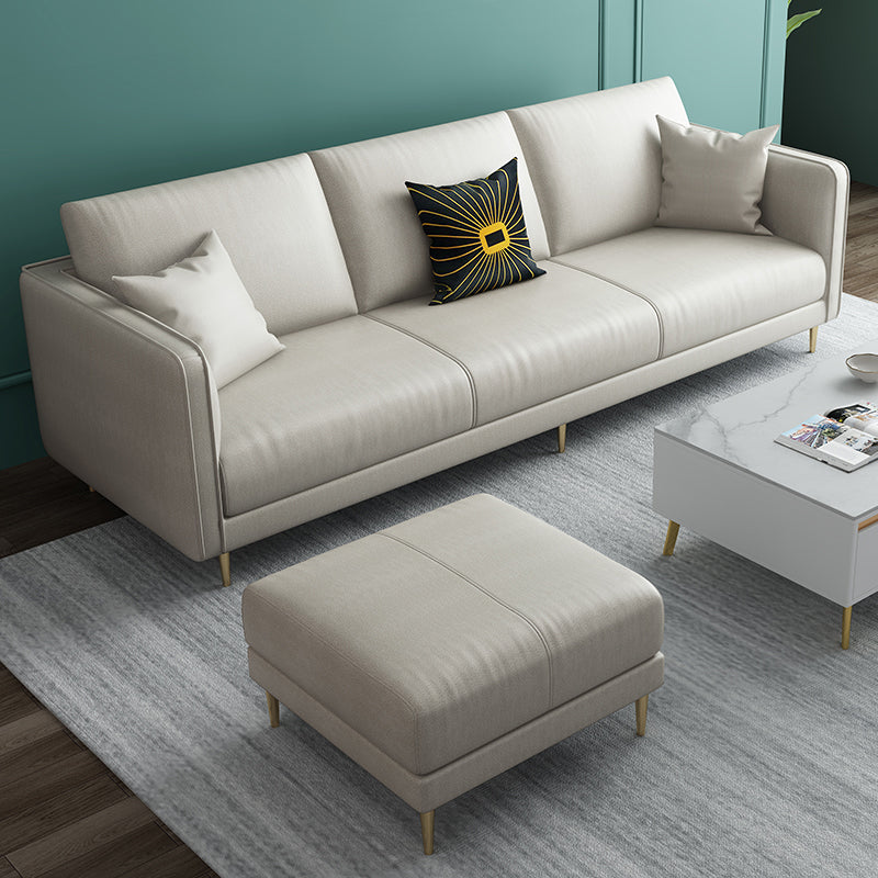 32.28" D x 72.83" W x 33.07" H Faux Leather Tuxedo Arm Sofa with Bolster Pillows Off-White Clearhalo 'furn' 'furn_sofas' 'Furniture' 'furniture_sofas' 'kitchen' 'kitchen_sofas' 'Living Room Furniture' 'Sofa' 'sofas' 4749178