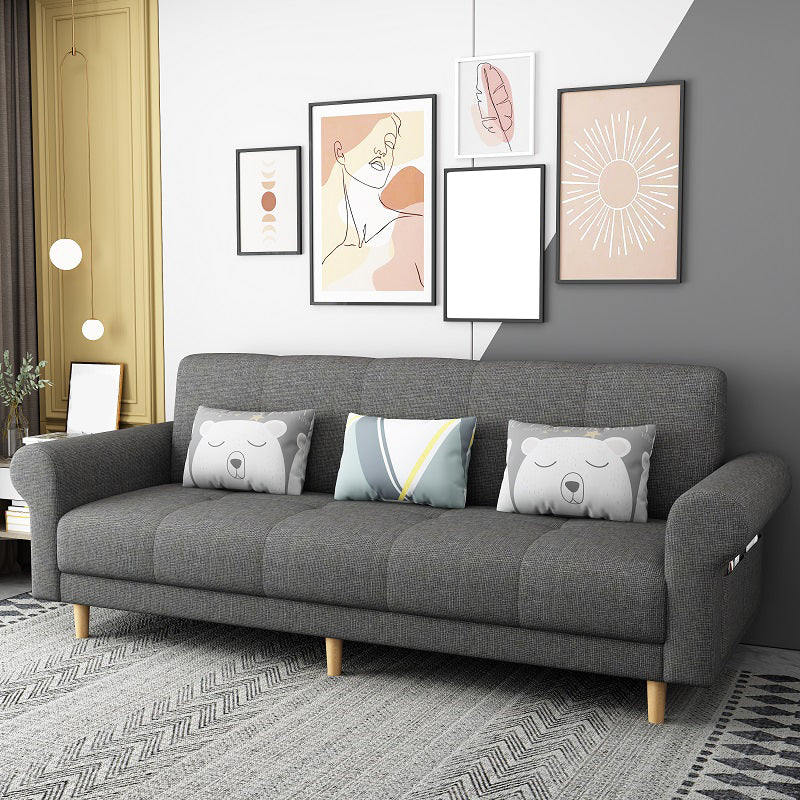 29.52"W Linen Solid Color Rolled Arm Convertible Sleeper Sofa for Bedroom Apartment Dark Gray Clearhalo 'furn' 'furn_sofas' 'Furniture' 'furniture_sofas' 'kitchen' 'kitchen_sofas' 'Living Room Furniture' 'Sofa' 'sofas' 4749189