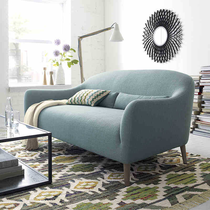 Scandinavian 3-Seat Linen Sofa Curved 33.86" D x 31.89" H Loveseat Lake Blue Clearhalo 'Furniture' 'furniture_sofas' 'kitchen' 'kitchen_sofas' 'Living Room Furniture' 'Sofa' 'sofas' 4749195
