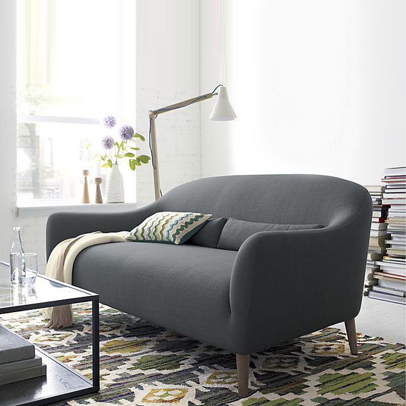 Scandinavian 3-Seat Linen Sofa Curved 33.86" D x 31.89" H Loveseat Grey 31"H x 76"L x 33"W Clearhalo 'Furniture' 'furniture_sofas' 'kitchen' 'kitchen_sofas' 'Living Room Furniture' 'Sofa' 'sofas' 4749196