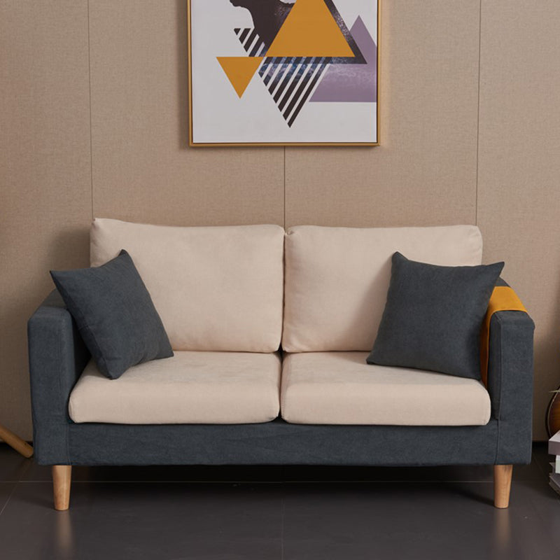 Scandinavian Loose Back Fabric Sofa 30.7" H Square Arm Loveseat Dark Gray-White Clearhalo 'furn' 'furn_sofas' 'Furniture' 'furniture_sofas' 'kitchen' 'kitchen_sofas' 'Living Room Furniture' 'Sofa' 'sofas' 4749223