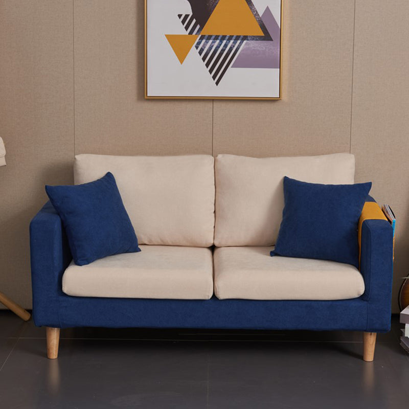 Scandinavian Loose Back Fabric Sofa 30.7" H Square Arm Loveseat Dark Blue-White Clearhalo 'furn' 'furn_sofas' 'Furniture' 'furniture_sofas' 'kitchen' 'kitchen_sofas' 'Living Room Furniture' 'Sofa' 'sofas' 4749225
