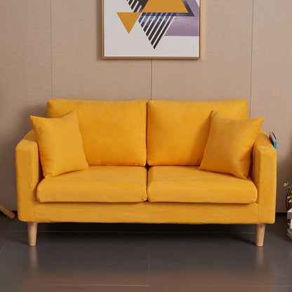 Scandinavian Loose Back Fabric Sofa 30.7" H Square Arm Loveseat Yellow Clearhalo 'furn' 'furn_sofas' 'Furniture' 'furniture_sofas' 'kitchen' 'kitchen_sofas' 'Living Room Furniture' 'Sofa' 'sofas' 4749227