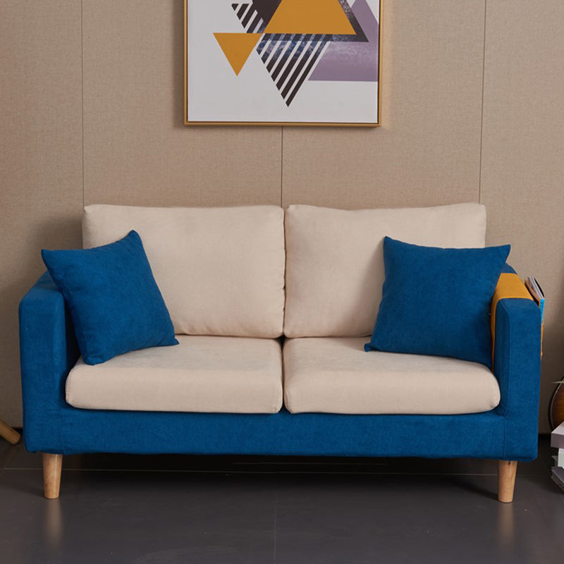 Scandinavian Loose Back Fabric Sofa 30.7" H Square Arm Loveseat Royal Blue-White Clearhalo 'furn' 'furn_sofas' 'Furniture' 'furniture_sofas' 'kitchen' 'kitchen_sofas' 'Living Room Furniture' 'Sofa' 'sofas' 4749229