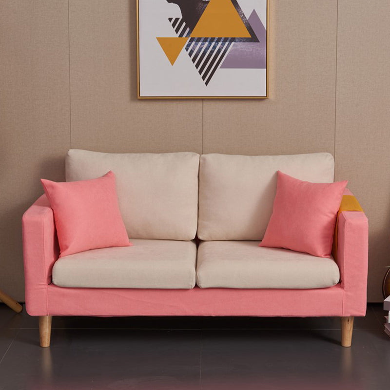 Scandinavian Loose Back Fabric Sofa 30.7" H Square Arm Loveseat Pink-White Clearhalo 'furn' 'furn_sofas' 'Furniture' 'furniture_sofas' 'kitchen' 'kitchen_sofas' 'Living Room Furniture' 'Sofa' 'sofas' 4749237