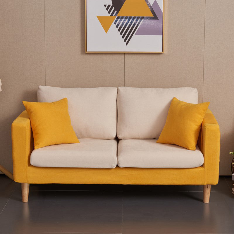 Scandinavian Loose Back Fabric Sofa 30.7" H Square Arm Loveseat Yellow White Clearhalo 'furn' 'furn_sofas' 'Furniture' 'furniture_sofas' 'kitchen' 'kitchen_sofas' 'Living Room Furniture' 'Sofa' 'sofas' 4749241