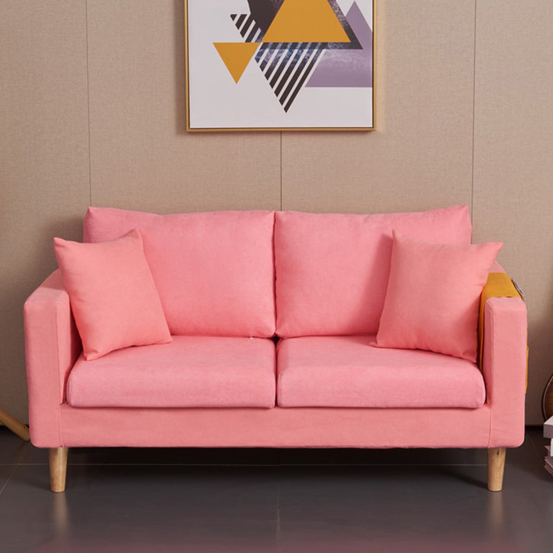 Scandinavian Loose Back Fabric Sofa 30.7" H Square Arm Loveseat Pink Clearhalo 'furn' 'furn_sofas' 'Furniture' 'furniture_sofas' 'kitchen' 'kitchen_sofas' 'Living Room Furniture' 'Sofa' 'sofas' 4749242