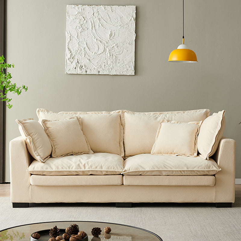 Modern Linen Tuxedo Arm Standard Sofa with Bolster Pillows for Living Room, Apartment 73"L x 33"W x 35"H Off-White Down Clearhalo 'furn' 'furn_sofas' 'Furniture' 'furniture_sofas' 'kitchen' 'kitchen_sofas' 'Living Room Furniture' 'Sofa' 'sofas' 4749246