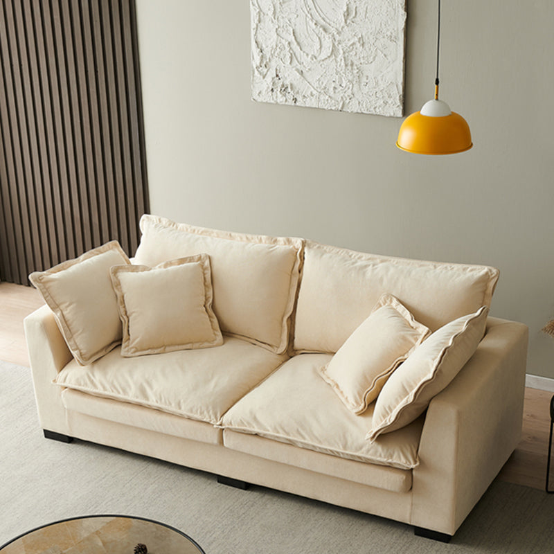 Modern Linen Tuxedo Arm Standard Sofa with Bolster Pillows for Living Room, Apartment 65"L x 33"W x 35"H Off-White Down Clearhalo 'furn' 'furn_sofas' 'Furniture' 'furniture_sofas' 'kitchen' 'kitchen_sofas' 'Living Room Furniture' 'Sofa' 'sofas' 4749247