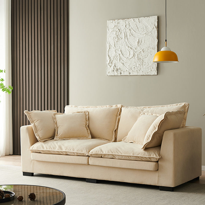 Modern Linen Tuxedo Arm Standard Sofa with Bolster Pillows for Living Room, Apartment 65"L x 33"W x 35"H Off-White Latex Clearhalo 'furn' 'furn_sofas' 'Furniture' 'furniture_sofas' 'kitchen' 'kitchen_sofas' 'Living Room Furniture' 'Sofa' 'sofas' 4749248