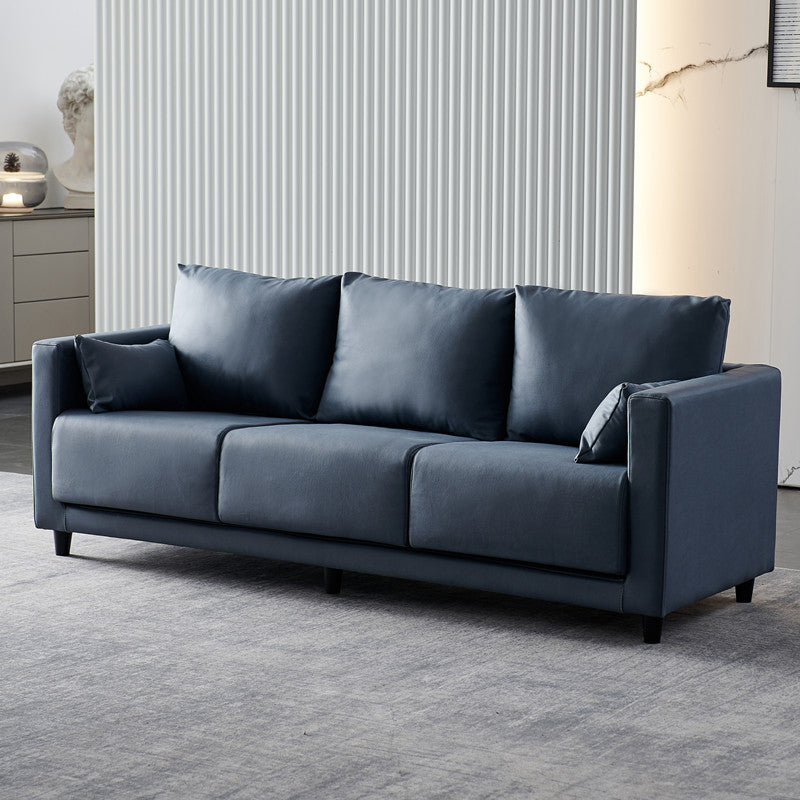 Contemporary Tuxedo Arm Standard Sofa with Bolster Pillows for Living Room, Apartment Dark Gray Faux Leather Clearhalo 'furn' 'furn_sofas' 'Furniture' 'furniture_sofas' 'kitchen' 'kitchen_sofas' 'Living Room Furniture' 'Sofa' 'sofas' 4749301