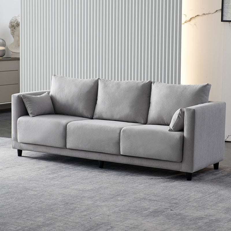 Contemporary Tuxedo Arm Standard Sofa with Bolster Pillows for Living Room, Apartment Light Gray Faux Leather Clearhalo 'furn' 'furn_sofas' 'Furniture' 'furniture_sofas' 'kitchen' 'kitchen_sofas' 'Living Room Furniture' 'Sofa' 'sofas' 4749302