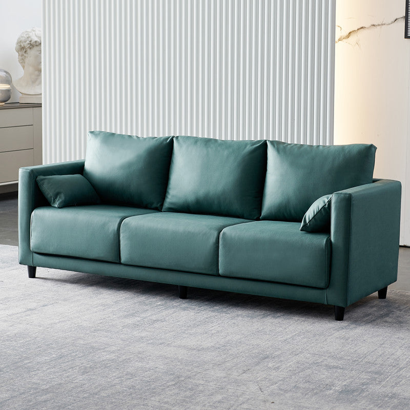 Contemporary Tuxedo Arm Standard Sofa with Bolster Pillows for Living Room, Apartment Blackish Green Faux Leather Clearhalo 'furn' 'furn_sofas' 'Furniture' 'furniture_sofas' 'kitchen' 'kitchen_sofas' 'Living Room Furniture' 'Sofa' 'sofas' 4749305