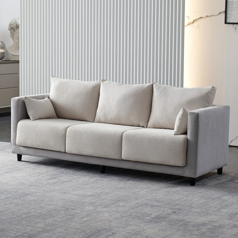 Contemporary Tuxedo Arm Standard Sofa with Bolster Pillows for Living Room, Apartment Light Gray-White Linen Clearhalo 'furn' 'furn_sofas' 'Furniture' 'furniture_sofas' 'kitchen' 'kitchen_sofas' 'Living Room Furniture' 'Sofa' 'sofas' 4749308