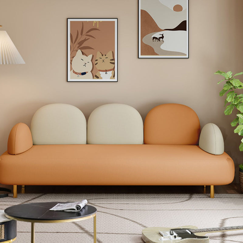 Modern Faux Leather Sofa Metal Gold Legs Recessed Arm Curved Sofa Clearhalo 'furn' 'furn_sofas' 'Furniture' 'furniture_sofas' 'kitchen' 'kitchen_sofas' 'Living Room Furniture' 'Sofa' 'sofas' 4749336