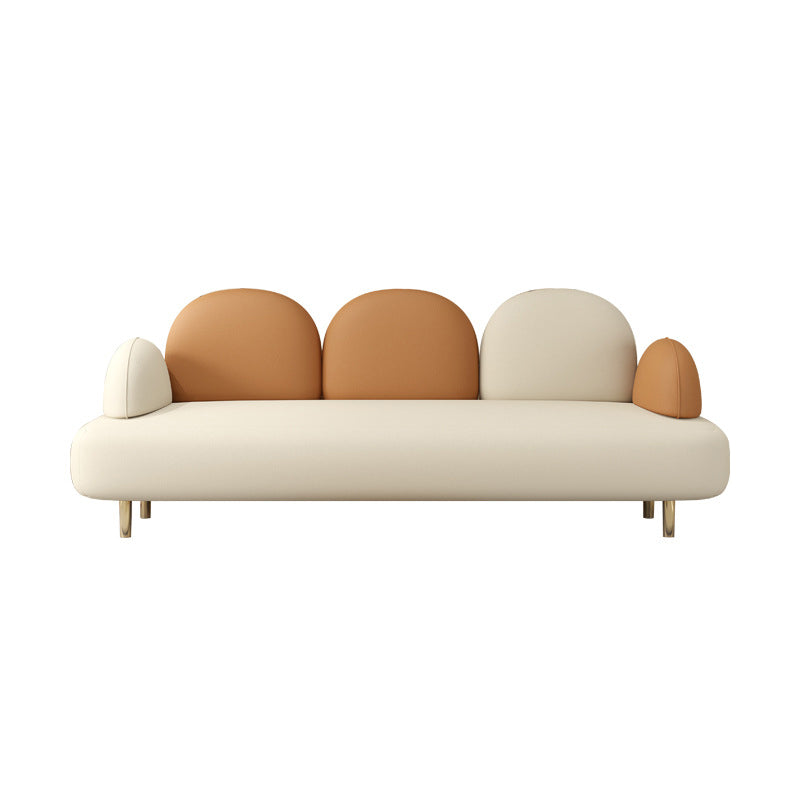 Modern Faux Leather Sofa Metal Gold Legs Recessed Arm Curved Sofa Clearhalo 'furn' 'furn_sofas' 'Furniture' 'furniture_sofas' 'kitchen' 'kitchen_sofas' 'Living Room Furniture' 'Sofa' 'sofas' 4749337