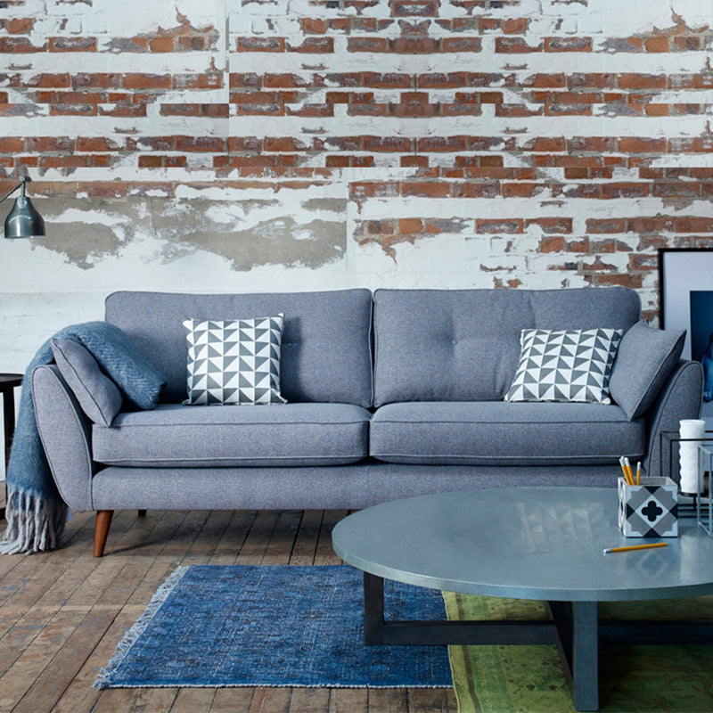 Tufted Flared Arm Sofa 3-Seater 34.64" H Linen Cushions Sofa Denim Blue Clearhalo 'furn' 'furn_sofas' 'Furniture' 'furniture_sofas' 'kitchen' 'kitchen_sofas' 'Living Room Furniture' 'Sofa' 'sofas' 4749349