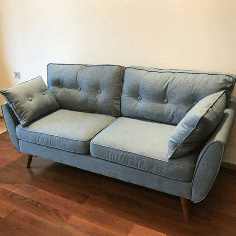 Tufted Flared Arm Sofa 3-Seater 34.64" H Linen Cushions Sofa Clearhalo 'furn' 'furn_sofas' 'Furniture' 'furniture_sofas' 'kitchen' 'kitchen_sofas' 'Living Room Furniture' 'Sofa' 'sofas' 4749350