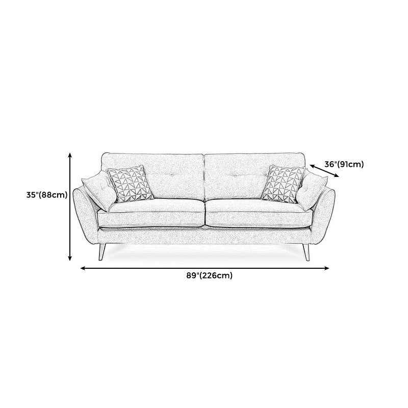 Tufted Flared Arm Sofa 3-Seater 34.64" H Linen Cushions Sofa Clearhalo 'furn' 'furn_sofas' 'Furniture' 'furniture_sofas' 'kitchen' 'kitchen_sofas' 'Living Room Furniture' 'Sofa' 'sofas' 4749362