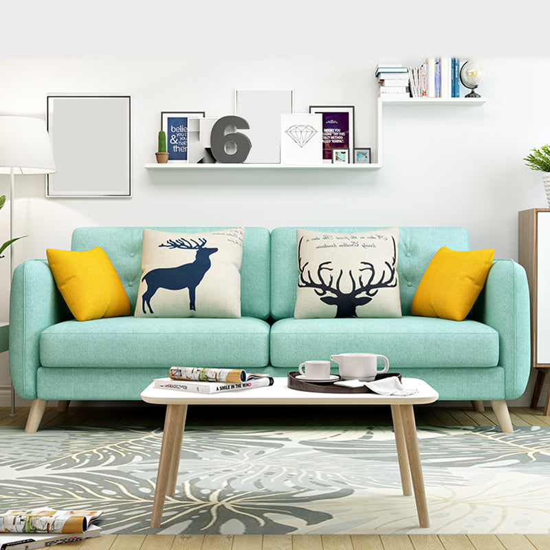 Modern Macaroon Square Arm Sofa 4 Wood Legs Cushions Sofa for Apartment Green Clearhalo 'furn' 'furn_sofas' 'Furniture' 'furniture_sofas' 'kitchen' 'kitchen_sofas' 'Living Room Furniture' 'Sofa' 'sofas' 4749386