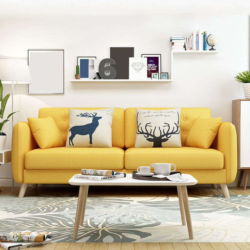 Modern Macaroon Square Arm Sofa 4 Wood Legs Cushions Sofa for Apartment Yellow Clearhalo 'furn' 'furn_sofas' 'Furniture' 'furniture_sofas' 'kitchen' 'kitchen_sofas' 'Living Room Furniture' 'Sofa' 'sofas' 4749390