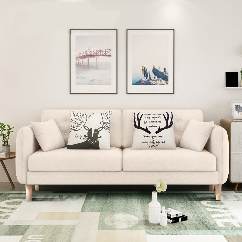 Contemporary Cotton Blend Tufted Slipcovered Sofa with Square Arm Off-White 28''H x 47''L x 28''W Clearhalo 'Furniture' 'furniture_sofas' 'kitchen' 'kitchen_sofas' 'Living Room Furniture' 'Sofa' 'sofas' 4749403