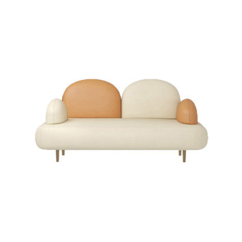Modern Curved 4 Metal Legs Sofa Faux Leather Recessed Arm Sofa 57"L x 28"W x 31.5"H White-Saffron Clearhalo 'furn' 'furn_sofas' 'Furniture' 'furniture_sofas' 'kitchen' 'kitchen_sofas' 'Living Room Furniture' 'Sofa' 'sofas' 4749424