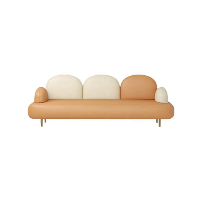 Modern Curved 4 Metal Legs Sofa Faux Leather Recessed Arm Sofa 81"L x 28"W x 31.5"H Orange Clearhalo 'furn' 'furn_sofas' 'Furniture' 'furniture_sofas' 'kitchen' 'kitchen_sofas' 'Living Room Furniture' 'Sofa' 'sofas' 4749434