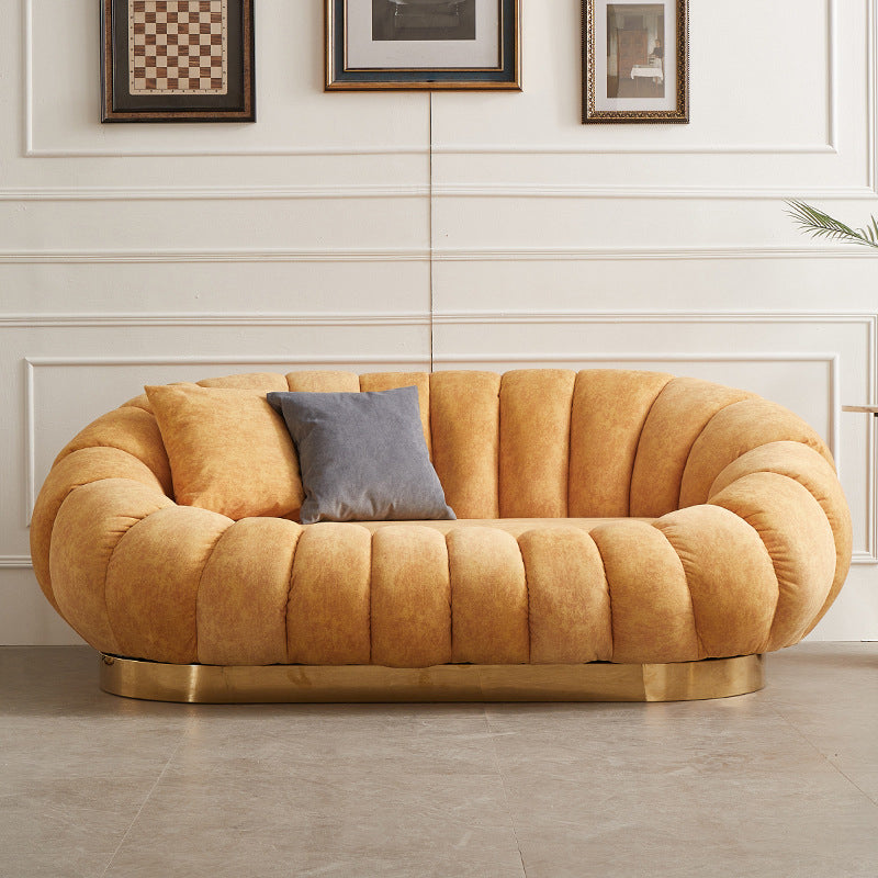 Contemporary Solid Color Curved Sofa with Sloped Arms for Bedroom Living Room Yellow Clearhalo 'furn' 'furn_sofas' 'Furniture' 'furniture_sofas' 'kitchen' 'kitchen_sofas' 'Living Room Furniture' 'Sofa' 'sofas' 4749465