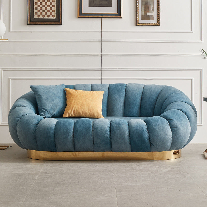 Contemporary Solid Color Curved Sofa with Sloped Arms for Bedroom Living Room Blue Clearhalo 'furn' 'furn_sofas' 'Furniture' 'furniture_sofas' 'kitchen' 'kitchen_sofas' 'Living Room Furniture' 'Sofa' 'sofas' 4749466
