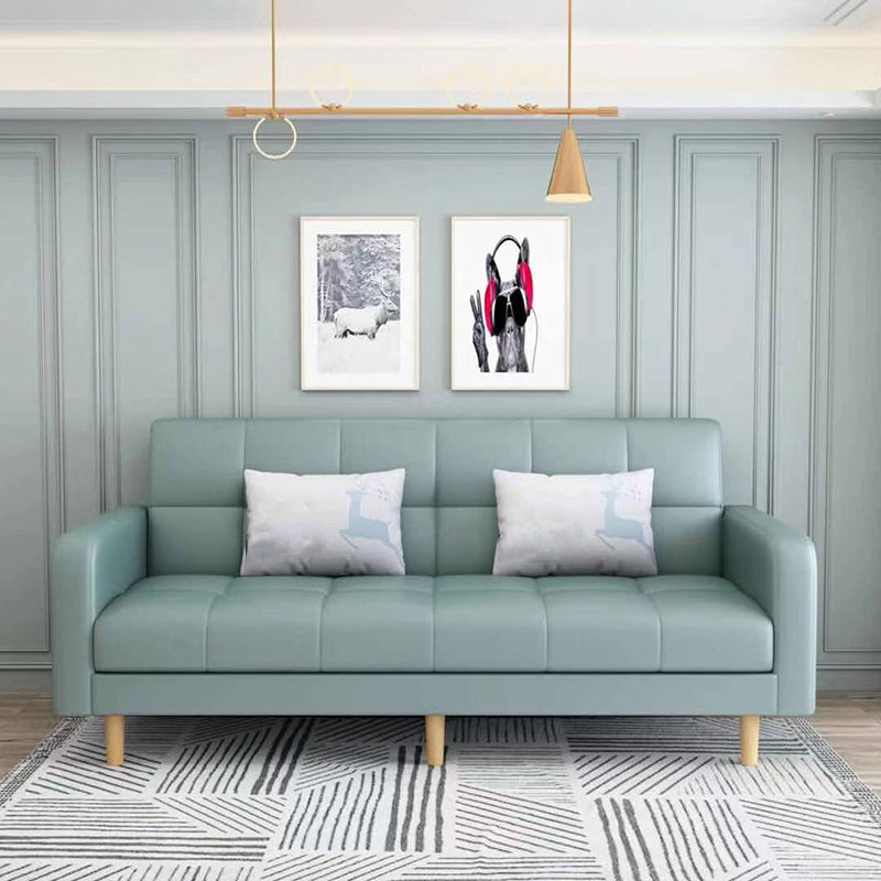 Transitional Modern Biscuit Back Sofa 31.5"High Square Arm Stain Resistant Sofa Light Green Faux Leather Clearhalo 'furn' 'furn_sofas' 'Furniture' 'furniture_sofas' 'kitchen' 'kitchen_sofas' 'Living Room Furniture' 'Sofa' 'sofas' 4749472