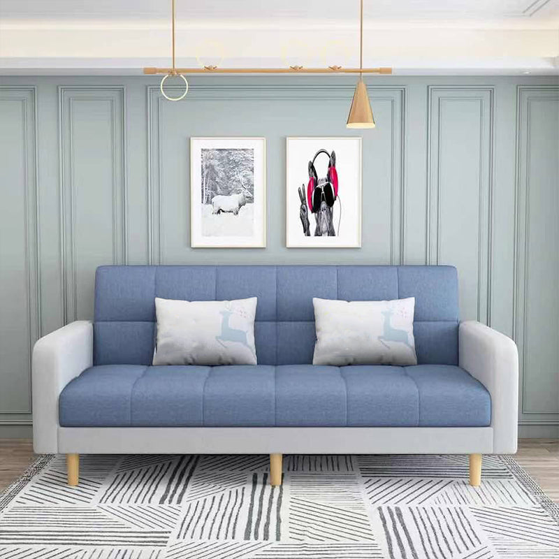 Transitional Modern Biscuit Back Sofa 31.5"High Square Arm Stain Resistant Sofa Blue-White Cotton Blend Clearhalo 'furn' 'furn_sofas' 'Furniture' 'furniture_sofas' 'kitchen' 'kitchen_sofas' 'Living Room Furniture' 'Sofa' 'sofas' 4749475