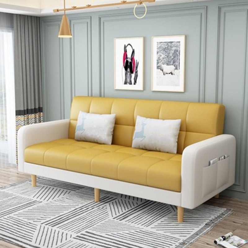 Transitional Modern Biscuit Back Sofa 31.5"High Square Arm Stain Resistant Sofa Yellow White Faux Leather Clearhalo 'furn' 'furn_sofas' 'Furniture' 'furniture_sofas' 'kitchen' 'kitchen_sofas' 'Living Room Furniture' 'Sofa' 'sofas' 4749477