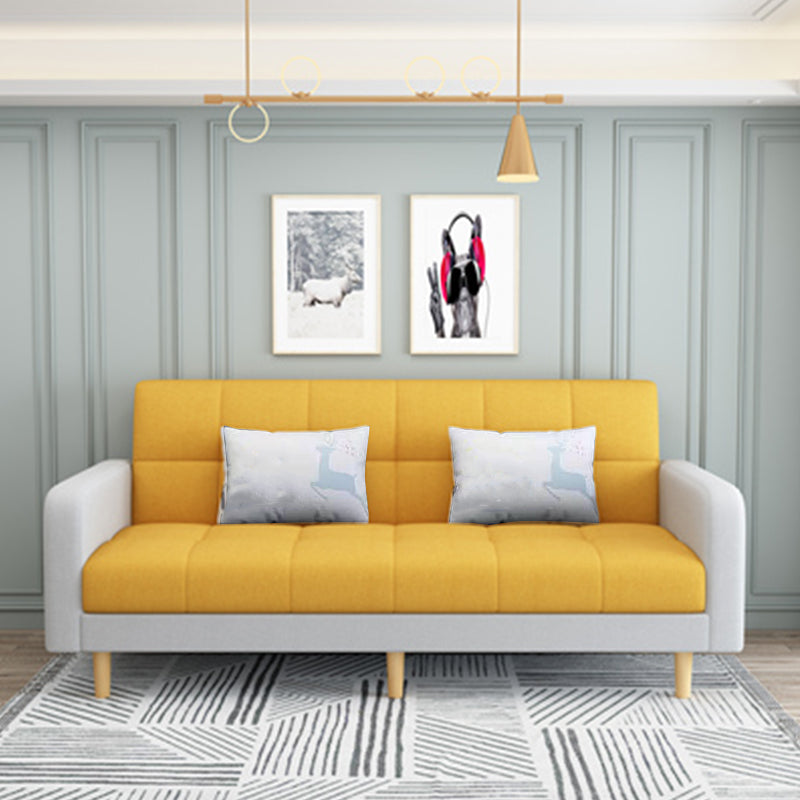 Transitional Modern Biscuit Back Sofa 31.5"High Square Arm Stain Resistant Sofa Yellow White Cotton Blend Clearhalo 'furn' 'furn_sofas' 'Furniture' 'furniture_sofas' 'kitchen' 'kitchen_sofas' 'Living Room Furniture' 'Sofa' 'sofas' 4749480