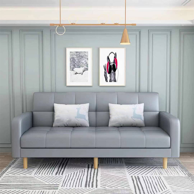 Transitional Modern Biscuit Back Sofa 31.5"High Square Arm Stain Resistant Sofa Light Gray Faux Leather Clearhalo 'furn' 'furn_sofas' 'Furniture' 'furniture_sofas' 'kitchen' 'kitchen_sofas' 'Living Room Furniture' 'Sofa' 'sofas' 4749490