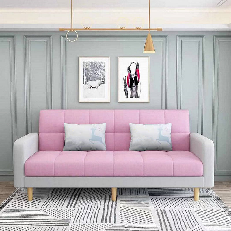 Transitional Modern Biscuit Back Sofa 31.5"High Square Arm Stain Resistant Sofa Pink Cotton Blend Clearhalo 'furn' 'furn_sofas' 'Furniture' 'furniture_sofas' 'kitchen' 'kitchen_sofas' 'Living Room Furniture' 'Sofa' 'sofas' 4749495