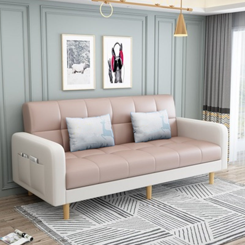 Transitional Modern Biscuit Back Sofa 31.5"High Square Arm Stain Resistant Sofa Pink-White Faux Leather Clearhalo 'furn' 'furn_sofas' 'Furniture' 'furniture_sofas' 'kitchen' 'kitchen_sofas' 'Living Room Furniture' 'Sofa' 'sofas' 4749496