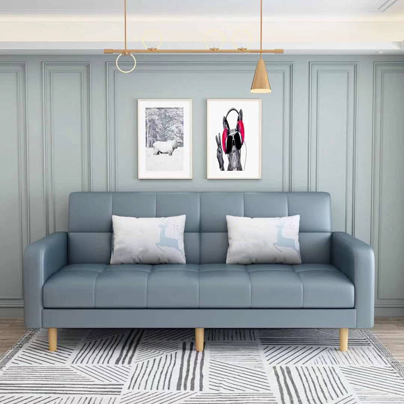 Transitional Modern Biscuit Back Sofa 31.5"High Square Arm Stain Resistant Sofa Light Blue Faux Leather Clearhalo 'furn' 'furn_sofas' 'Furniture' 'furniture_sofas' 'kitchen' 'kitchen_sofas' 'Living Room Furniture' 'Sofa' 'sofas' 4749497