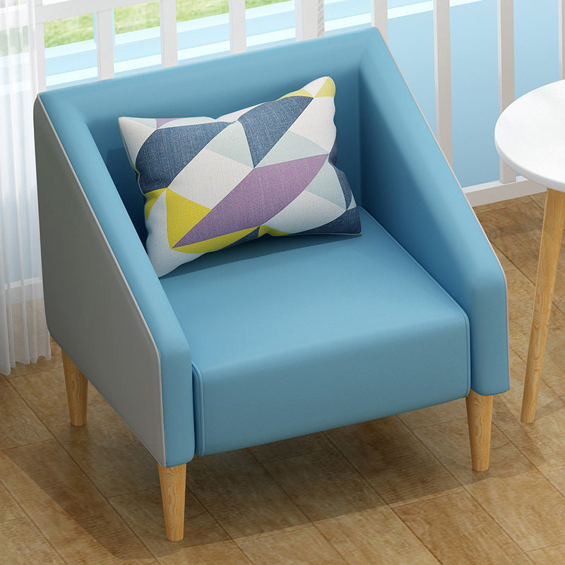 Contemporary Cotton Blend Faux Leather Sofa with Wooden Based Blue 31''H x 24''L x 24''W Faux Leather Clearhalo 'Furniture' 'furniture_sofas' 'kitchen' 'kitchen_sofas' 'Living Room Furniture' 'Sofa' 'sofas' 4749510