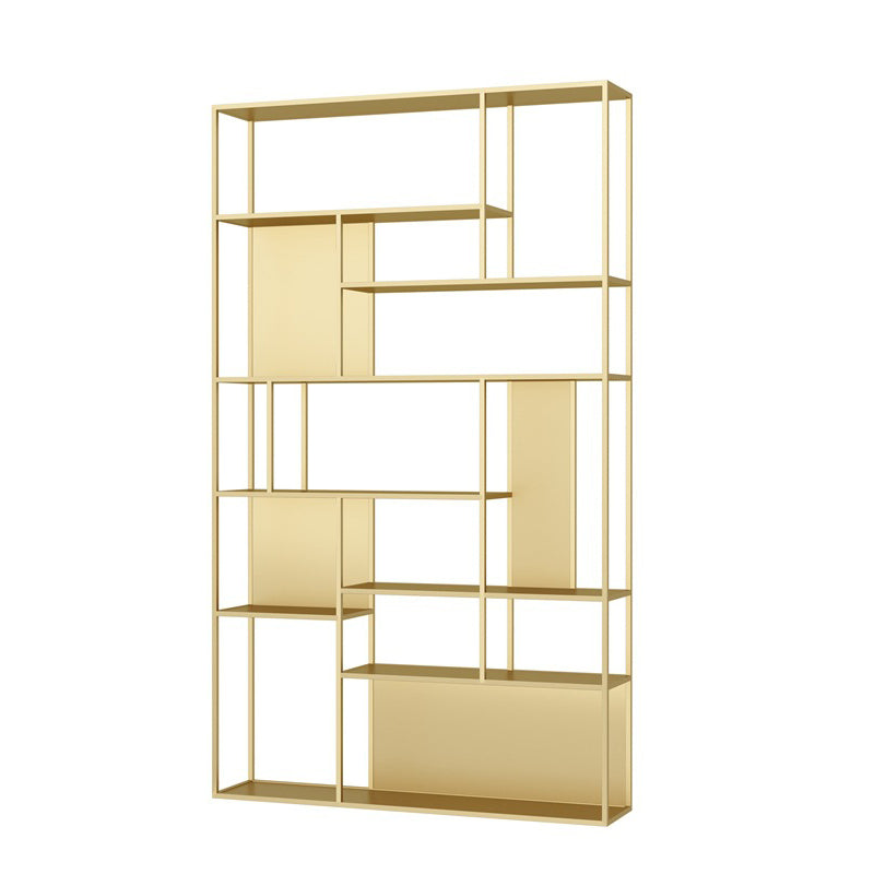 Open Back Bookshelf Glam Style Bookshelf for Study Room and Home Office 47.2"L x 9.8"W x 78.7"H Gold Clearhalo 'Bookcases' 'furn' 'furn_bookcases' 'Furniture' 'furniture_bookcases' 'kitchen' 'kitchen_bookcases' 'Living Room Furniture' 'Office Furniture' 4749817