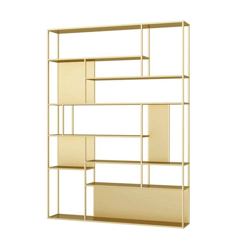 Open Back Bookshelf Glam Style Bookshelf for Study Room and Home Office 59.1"L x 9.8"W x 78.7"H Gold Clearhalo 'Bookcases' 'furn' 'furn_bookcases' 'Furniture' 'furniture_bookcases' 'kitchen' 'kitchen_bookcases' 'Living Room Furniture' 'Office Furniture' 4749820