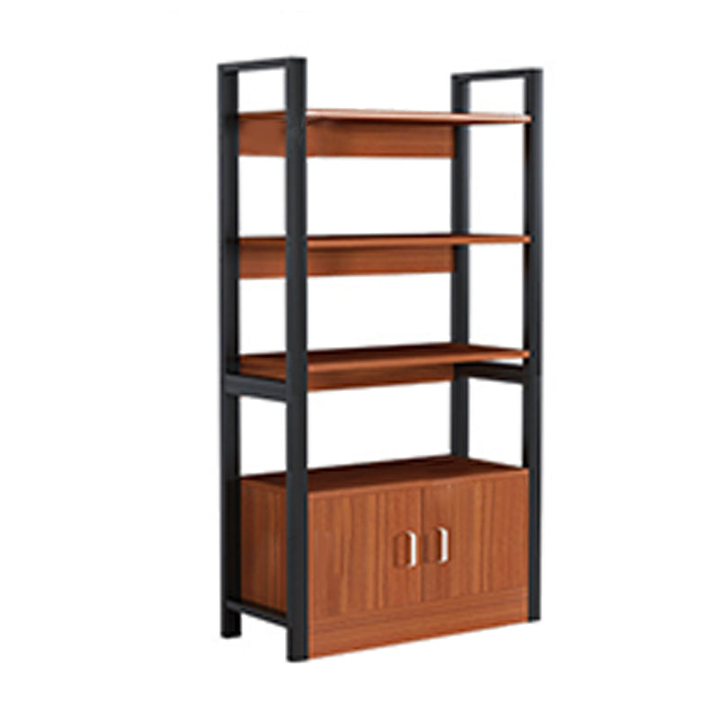 Industrial Etagere Bookshelf Steel Frame Manufactured Wood Shelf Bookshelf with Door 23.6"L x 11.8"W x 56.7"H Red Brown Clearhalo 'Bookcases' 'furn' 'furn_bookcases' 'Furniture' 'furniture_bookcases' 'kitchen' 'kitchen_bookcases' 'Living Room Furniture' 'Office Furniture' 4749850