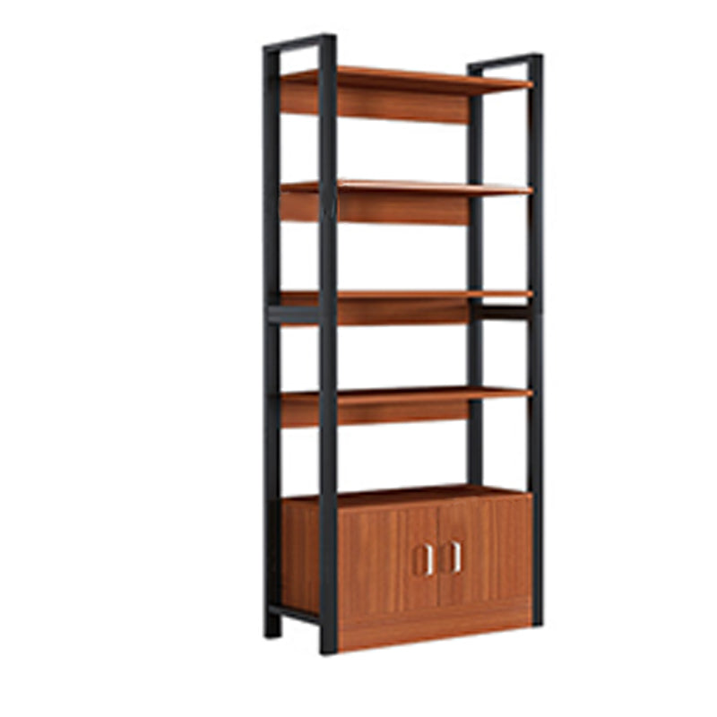 Industrial Etagere Bookshelf Steel Frame Manufactured Wood Shelf Bookshelf with Door 23.6"L x 11.8"W x 68.9"H Red Brown Clearhalo 'Bookcases' 'furn' 'furn_bookcases' 'Furniture' 'furniture_bookcases' 'kitchen' 'kitchen_bookcases' 'Living Room Furniture' 'Office Furniture' 4749851