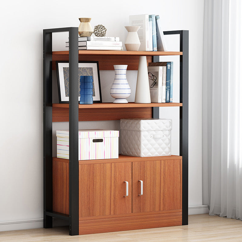 Industrial Etagere Bookshelf Steel Frame Manufactured Wood Shelf Bookshelf with Door 31.5"L x 11.8"W x 44.1"H Red Brown Clearhalo 'Bookcases' 'furn' 'furn_bookcases' 'Furniture' 'furniture_bookcases' 'kitchen' 'kitchen_bookcases' 'Living Room Furniture' 'Office Furniture' 4749852