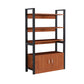 Industrial Etagere Bookshelf Steel Frame Manufactured Wood Shelf Bookshelf with Door 31.5"L x 11.8"W x 56.7"H Red Brown Clearhalo 'Bookcases' 'furn' 'furn_bookcases' 'Furniture' 'furniture_bookcases' 'kitchen' 'kitchen_bookcases' 'Living Room Furniture' 'Office Furniture' 4749854