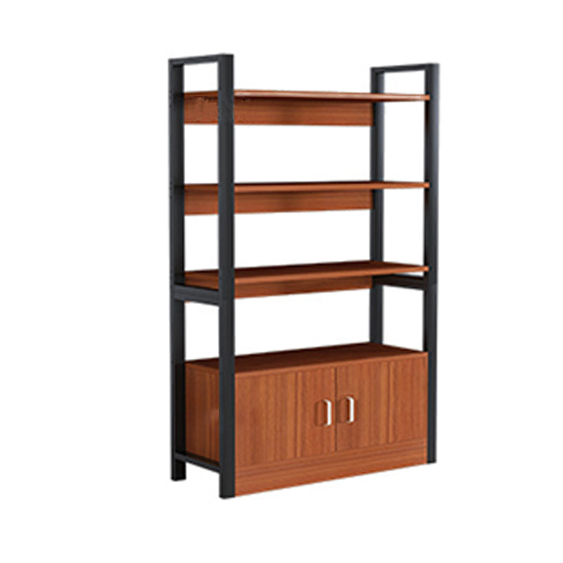 Industrial Etagere Bookshelf Steel Frame Manufactured Wood Shelf Bookshelf with Door 31.5"L x 11.8"W x 56.7"H Red Brown Clearhalo 'Bookcases' 'furn' 'furn_bookcases' 'Furniture' 'furniture_bookcases' 'kitchen' 'kitchen_bookcases' 'Living Room Furniture' 'Office Furniture' 4749854