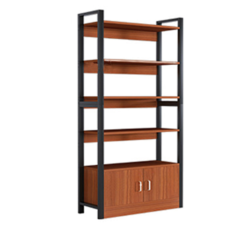 Industrial Etagere Bookshelf Steel Frame Manufactured Wood Shelf Bookshelf with Door 31.5"L x 11.8"W x 68.9"H Red Brown Clearhalo 'Bookcases' 'furn' 'furn_bookcases' 'Furniture' 'furniture_bookcases' 'kitchen' 'kitchen_bookcases' 'Living Room Furniture' 'Office Furniture' 4749855