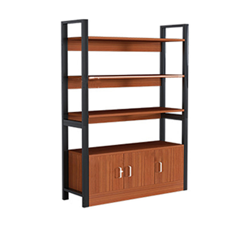 Industrial Etagere Bookshelf Steel Frame Manufactured Wood Shelf Bookshelf with Door 47.2"L x 11.8"W x 56.7"H Red Brown Clearhalo 'Bookcases' 'furn' 'furn_bookcases' 'Furniture' 'furniture_bookcases' 'kitchen' 'kitchen_bookcases' 'Living Room Furniture' 'Office Furniture' 4749857