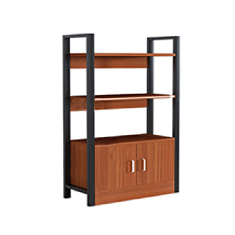Industrial Etagere Bookshelf Steel Frame Manufactured Wood Shelf Bookshelf with Door 23.6"L x 11.8"W x 44.1"H Red Brown Clearhalo 'Bookcases' 'furn' 'furn_bookcases' 'Furniture' 'furniture_bookcases' 'kitchen' 'kitchen_bookcases' 'Living Room Furniture' 'Office Furniture' 4749858