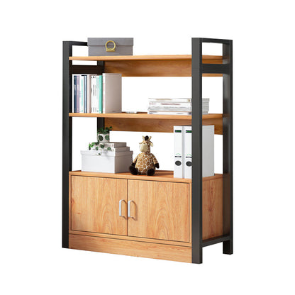 Industrial Etagere Bookshelf Steel Frame Manufactured Wood Shelf Bookshelf with Door 23.6"L x 11.8"W x 44.1"H Black-Wood Clearhalo 'Bookcases' 'furn' 'furn_bookcases' 'Furniture' 'furniture_bookcases' 'kitchen' 'kitchen_bookcases' 'Living Room Furniture' 'Office Furniture' 4749862